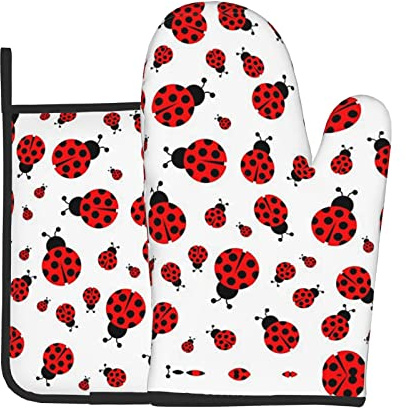 Ladybug Oven Mitts and Pot Holders Sets of 2, Hot Pan Mat, for Cooking, BBQ, Kitchen. Gift for Chef, Lovers, Mom
