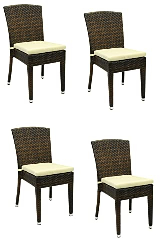 Konway 4X Maui Stapelstuhl Lederlook Polyrattan Garten Sessel Set stapelbar Gartenstühle Gartenmöbel Terrasse Balkon Sitzgruppe Outdoor Lounge Möbel