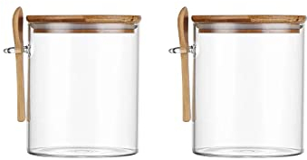 KEEMEN Lot de 3 bocaux en verre avec couvercles hermétiques et cuillères en bambou - 450 ml - Pour le sucre, le café, les aliments, les épices et autres