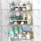STEUGO Corner Shower Caddy, Shower Organizer Angolo Doccia Mensola con 12 Ganci, 3-Pack Mensole doccia adesive in acciaio inox per la conservazione del bagno, No Drilling Wall Rack doccia (argento)