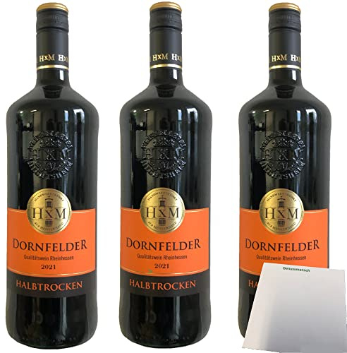 HXM Dornfelder halbtrocken Rheinhessen DQW Rotwein 11%Vol. 3er Pack (3x1 Liter Flasche) + usy Block