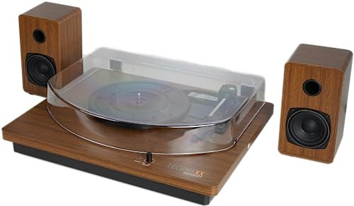 Technaxx Bluetooth Plattenspieler mit Stereo-Lautsprechern – Schallplattenspieler mit 3 Geschwindigkeiten (33/45/78 U/min), USB-Digitalisierung, RCA-Ausgang, AUX-IN, 2x15W Boxen - TX-188