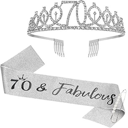 KAREN66 Geburtstagsschärpe und Krone Geburtstag Geburtstagskrone Schärpe Silber Birthday Krone Geburtstag Tiara Crown Geburtstagsgeschenke für Happy Birthday Geburtstag Party Favor Supplies (70.)