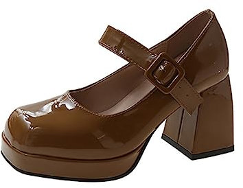 Piattaforma da Donna Mary Janes Scarpe Sweet Toe Caviglia Lolita Piattaforma Gotica Scarpe con décolleté Scarpe con Plateau Grosse Scarpe Eleganti in Pelle Verniciata