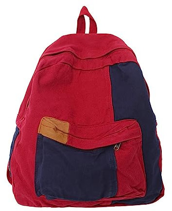 MININAI Vintage Canvas Rucksack für Damen Herren Grunge Hippie Boho Patchwork Rucksack College Buch Tasche Reise Casual Daypack, Rot/Ausflug, einfarbig (Getaway Solids), Einheitsgröße, Daypack