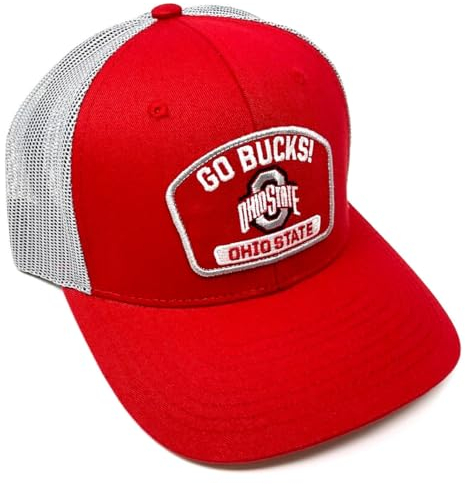 Ohio State Buckeys, Go Bucks! Patch-Logo Flat Bill Mesh Trucker Snapback Hat, Rot/Ausflug, einfarbig (Getaway Solids)