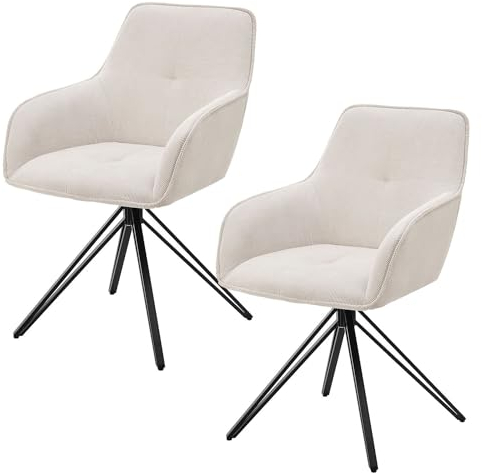 Juskys Drehstuhl Clyde mit Armlehne 2er Set - Esszimmerstuhl modern mit Stoff Bezug - Polsterstuhl Esszimmer - 120 kg belastbar - Stuhl Cord Beige
