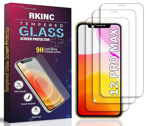 RKINC 3 Stück, Panzerglas Schutz Glas für iPhone 12 Pro Max 6.7-Inch, Panzer HD Displayschutzfolie, 0,33 mm kratzfest, splitterfrei, blasenfrei, lebenslangeGarantie