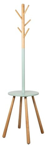 Terra Home Garderobenständer Dala,Kleiderständer, Standgarderobe mit 5 Kleiderhaken für Jacken, Mützen 169x40x40 mit Ablage (rund, Mintgrün)