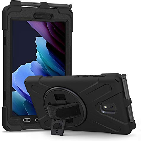Custodia Cover Samsung Galaxy Tab Active 3 8 T570 T575 T577 T575N, Resistente agli urti Protettiva Cover Antiurto con Supporto Rotante 360°/Cinturino da Polso e Portamatite