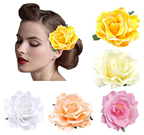 DRESHOW 5 Pièces Fleur Broche Tête Ornement Mariée Femmes Rose Fleur Accessoires De Cheveux Pince À Cheveux De Mariage Danseuse De Flamenco