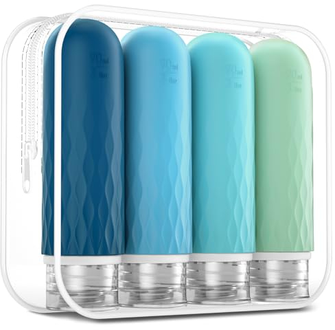 Gemice Flacons de Voyage en Silicone 90 ml, 4 Pack Étanches, Cosmétiques à Remplir, Récipient Sans BPA, Approuvé par la FDA, Pour Lotion