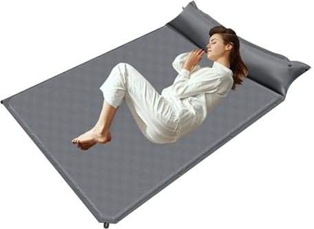 gegeweeret Camping Selbstaufblasende Isomatte 2 Personen,2 Kissen, Outdoor Doppel Selbstaufblasbare Luftmatratze mit Aufbewahrungstasche,für Camping, Reisen, Wandern, Trekking,192 * 132cm,Grau