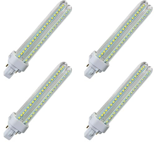 Tradineur - Pack de 4 Bombillas LED, Modelo maíz, 2 Tubos, G24, 15W Equivalente a 150W, 1350 lúmenes, 4200K, luz Neutra Blanca, eficiencia energética A+, 30000 Horas - 15,8 cm