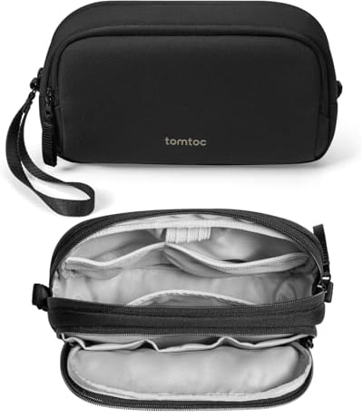 tomtoc Kabeltasche Zubehörtasche, Reise EDC Elektronik Organizer Tasche Kabelorganizer Tech Pouch Bag für Laptop Zubehör, Powerbank, Ladekabel, Ladestecker, Festplatte, DJI Osmo Pocket 3, Schwarz