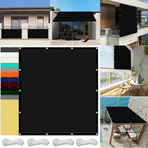 Sonnensegel Rechtwinklig 7.5 x 9 m Wasserdicht Sonnenschutz Balkon Reißfest UV-Schutz nach Mass Polyestergewebe Mit Seil Beschattungsnetz Hof Dach Teich Hühnerstall, Schwarz