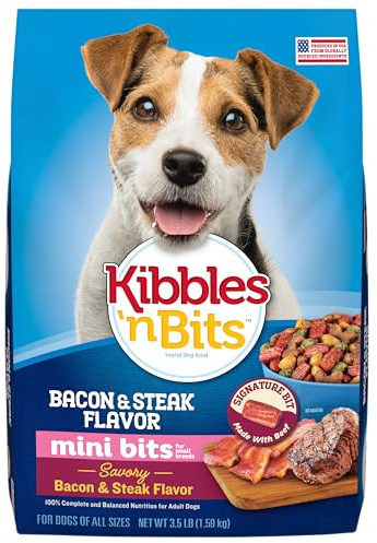 Kibbles 'n Bits Mini Bits Small Breed Dry Dog Food, Savory Bacon & Steak Flavor for Adult Dogs, 3.5 lb. Bag