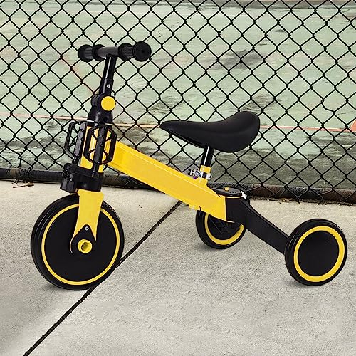 OHMG Kinderkraft Dreirad, mitwachsend, 3-in-1, Laufrad, skalierbar, Fahrrad, Kinderwagen, Skalierbar, Trike Baby, mitwachsend, mit abnehmbaren Pedalen (Gelb (3 in 1)