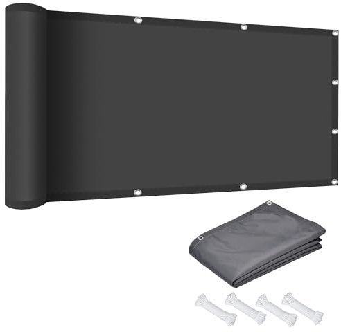 Sonnensegel Wasserdicht Rechteckig 75 x 280 cm, Wasserdicht 98% UV Schutz Balkon Sichtschutz inkl Befestigungsseile für Garten Terrasse, Dunkelgrau