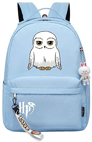 Meetiger Lindo búho blanco Hedwig Mochila Harry Magic Mochila escolar Damas Jóvenes Niños Viaje Mochila Azul