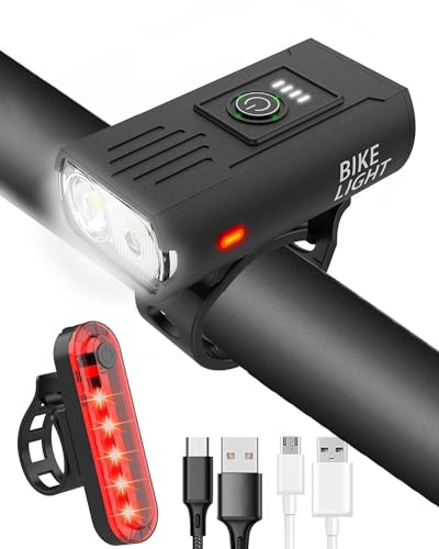 Bike Lights Front and Back, 2024 Upgrade Super Bright 6 Light Modes Bicycle Lights IPX4 Waterproof Cycle Lights, Durable Bike Light Easy To Install USB Rechargeable Mountain Bike Lights For Riding