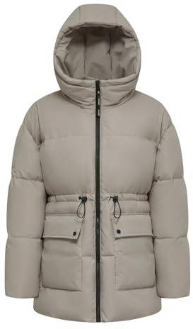 PUFFIT Women Puffer Jacket Hood Winter Waterproof Windproof Long Ladies Quilted Padded Coat Big Pocket with Waist Drawcord
