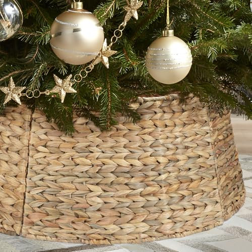 5-teiliges Rattan-Weihnachtsbaum-Halsband, rustikaler Bauernhaus-Baumrock, Weihnachtsbaum-Abdeckung für Weihnachtsdekoration, gewebter Weihnachtsbaum-Ring-Zubehör für Zuhause, Wohnzimmer (Natur)