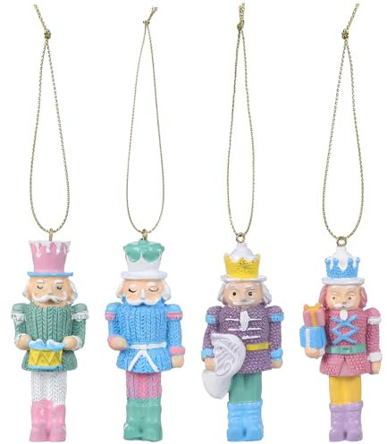 PartyKindom 4PCS Christmas Nutcracker Hanging Ornament, 8CM Mini Wooden Nutcracker King and Soldier Figure, Colorful Nutcracker Set for Christmas Tree Decoration