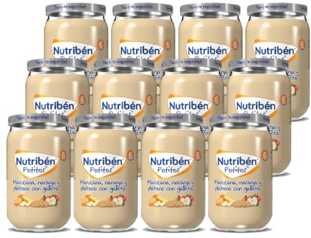 Nutribén Potitos Frutas y Galleta Sin Gluten +6 Meses, 12x235g | Manzana, plátano, naranja y galleta. Con vitamina C. Sin azúcares añadidos, leche ni aceite de palma. Textura ligera.