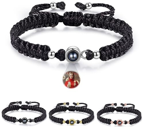 Bracelet Photo Personnalisé - Bracelet avec Image Projection - Cadeau pour Hommes Femmes Saint-Valentin Noël (noir)