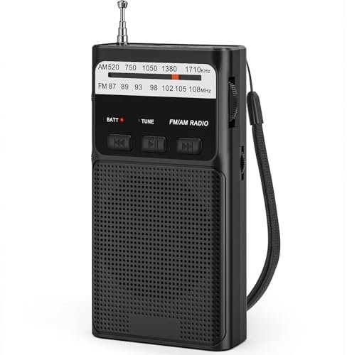 kleines Radio, AM/FM Radios, Taschenradio mit Rückenclip, Tragbares Radios mit Eingebautem Akku, Radio mit TF Kartenslot, 3,5MM Kopfhöreranschluss und Lichtfunktion(Schwarz)
