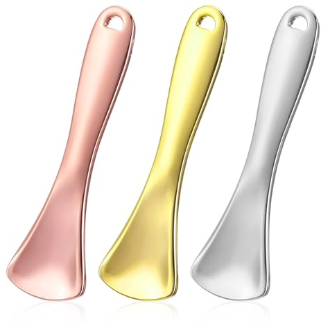 HJZHII 3PCS Mini Metal Makeup Spatula, Reusable Mini Beauty Scoop Cosmetic Skincare Spatula Skin Care Spoon Makeup Applicator Tool Skincare Scoop for Cream Lotions Moisturizers