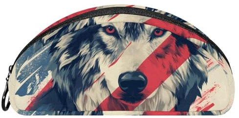 EJFICAHG Federtasche Amerikanische Flagge Tier Wolf Stiftebox Schreibwarenetui Stifteetui Reißverschluss Makeup Kosmetiktasche Reiseveranstalter