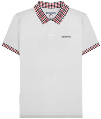 Lambretta Mens Gingham Collar Short Sleeve Polo Shirt - White - 3XL