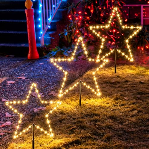SALCAR 60cm 180 LEDs Stern 6er Set Warmweiß weihnachtsbeleuchtung außen | Große Sternform XXL als Weihnachtsdeko aus stabilem Metallgestell, Strahlende Lichtakzente zur Weihnachtszeit für outdoor