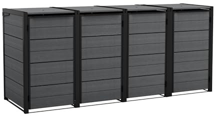 Keter Cache-poubelle Hide Away | 960 litres, flexible et extensible | Cadre en acier | avec vérins à gaz | Anthracite | Aspect bois naturel | Résistant aux intempéries et sans entretien | Ventilé