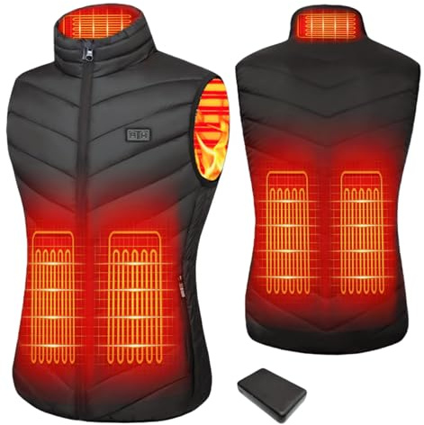 Mincoo Gilet Chauffant Femme avec 10000mAh Batterie Incluse, Veste Chauffante Femme avec 3 Températures Réglables pour Ski Moto Chasse Randonnée la pêche(Noir, XL)
