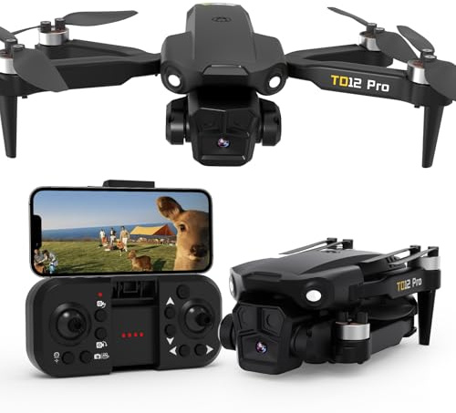 Toladrone TD12PRO Mini Drone avec Caméra pour Débutants, Drones Pliables pour Adultes Moteur sans Balais 3 Modes de Vitesse Positionnement Optique Quadricoptère RC avec Étui de Transport