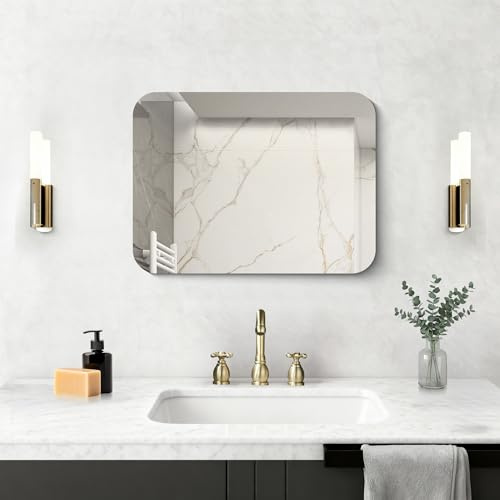 NIMURY Rechteckig Wandspiegel, 60x40 cm Rahmenlos Badezimmerspiegel mit Abgerundeten Ecken,Spiegel Rechteckig für Badezimmer, Schlafzimmer, Wohnzimmer, Hängt Horizontal oder Vertikal
