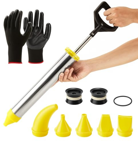 GREENSAPPIRE Mörtelspritze Edelstahl 5-in-1 Düsen Fugenpistole | Edelstahl Mörtelspritze – 5-in-1 Düsen Mörtelpresse mit Zubehör, ideal zum Verfugen von Mörtel, Fliesen und Bauarbeiten.