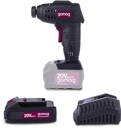 Gomag Akku-Handkompressor GO-LP20 Set S 20V | Arbeitsdruck 7 bar | LCD-Display & LED | Auto-Shut-Off | inkl. 2Ah Akku & 2,4A Ladegerät, sowie umfangreiches Zubehör