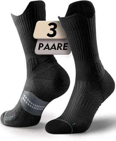 Kompressions-Laufsocken Herren und Damen aus Bambus – COOLMAX, Anti-Blasen | Atmungsaktive Funktionssocken für Wandern, Rennrad, Fahrrad und Sport – mit Fußgewölbeunterstützung und Polsterung