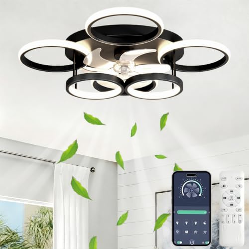 SXJCCSM 72W Ventilatore da Soffitto con Luce e Telecomando, Ø65cm, Nero
