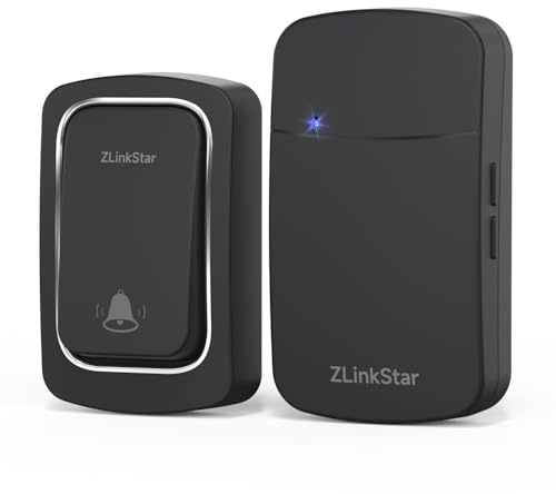 ZLinkStar Self-Powered Wireless Doorbell,Waterproof IP65 Cordless Doorbell kit,38 Chimes, 5 Level Volume,at 1300ft Range Wireless Doorbell No Battery Required for Home(Black+1transmitter+1receiver)