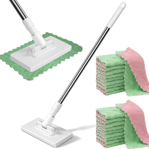 Snap Grip Mini Mop, Automatic Cloth Changing Lazy Mop Clip on with 20 Clothes, Wet and Dry Zero Touch Mini Mops for Window, Kitchen Cabinet, Mirror, Furniture