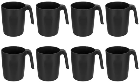 sourcing map 8Set 450ml Plastic Coffee Mugs with Handle,Black | Unbreakable Coffee Mugs,Reusable Microwave Dishwasher,Safe Drinking Cups for Tea,Milk,Juice,Kitchen Camping