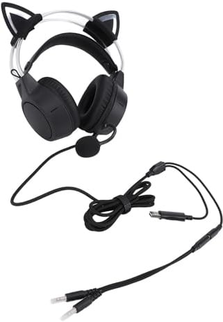 ZASCHMOY Schwarzes Gaming-Headset, Katzenohr-RGB-Kopfhörer mit Mikrofon – Anpassbares, Geräuschunterdrückendes Over-Ear-Design, Kompatibel mit Laptop und PC