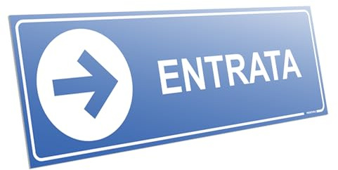 PRINTIMA 32x10,5 cm Pittogramma Entrata Freccia Destra in PVC blu, cartello segnaletico per ingresso, ufficio, hotel, negozio, corridoio, reception, kit montaggio incluso