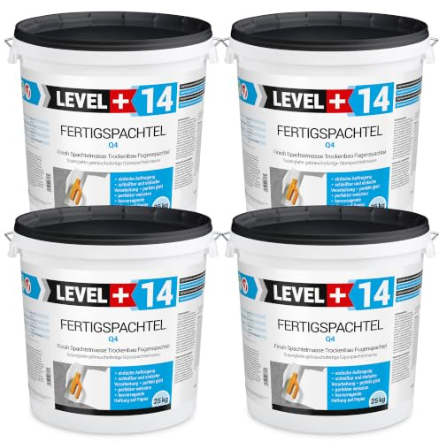 Level+14 Fertigspachtel 100 kg Spachtelmasse Glättspachtel | Fugenspachtel reinweiss Weiß