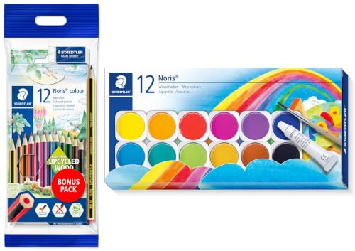 STAEDTLER Noris Set mit Malkasten, 12 Buntstiften, Bleistift und Radierer
